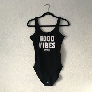 Black Good Vibes Victoria's Secret PINK Bodysuit