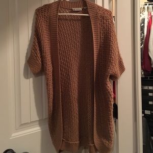 Size Large Tan/Gold long shrug with button sleeve