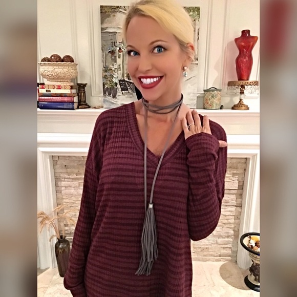 Burgundy stripe hi lo tunic! - Picture 2 of 3
