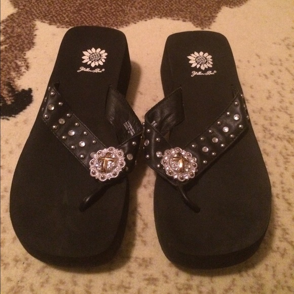 Yellow box flip flops