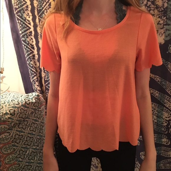 Orange coral scalloped edge crop top