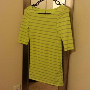 Lime green dress with gray stripes