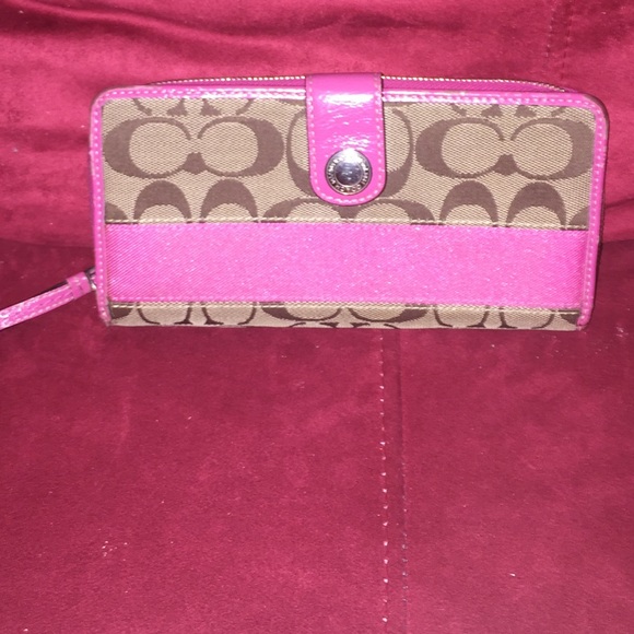 Pink/ brown coach wallet