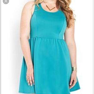 Turquoise Fit & Flare Scuba Knit Skater Dress