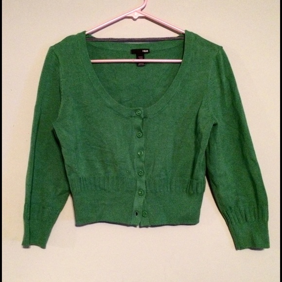 🚨H&M Kelly Green Knit Cropped Cardigan Sweater