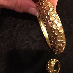 Coach gold bangle bracelet and matching ring