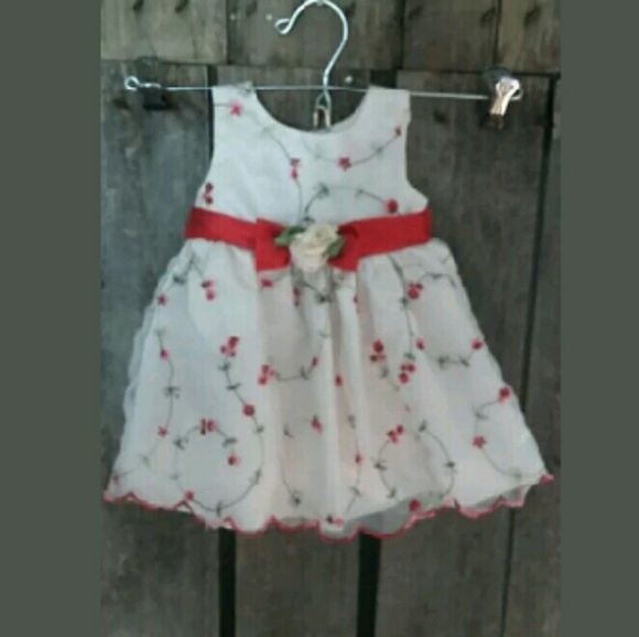 6 Months White Chiffon Floral Party Dress