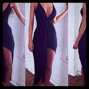 Black asymmetrical drape dress