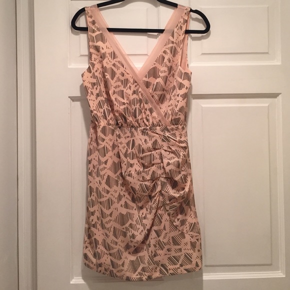 BCBG short dress, light peach with black lines