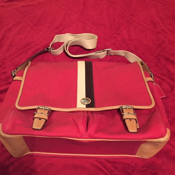 Coach Handbags - COACH Canvas Messenger Bag/Crossbody - Red/Tan