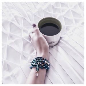 Multi Layer Teal Green Charm Beaded Bracelet Set