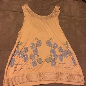 Anthropologie Deletta beaded floral tank top