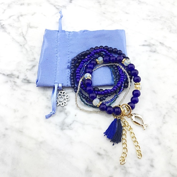 Multi Layer Pisces Sign Charm Beaded Bracelet Set