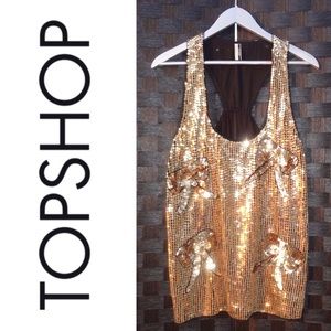 Topshop dressy gold sequins tank with bows