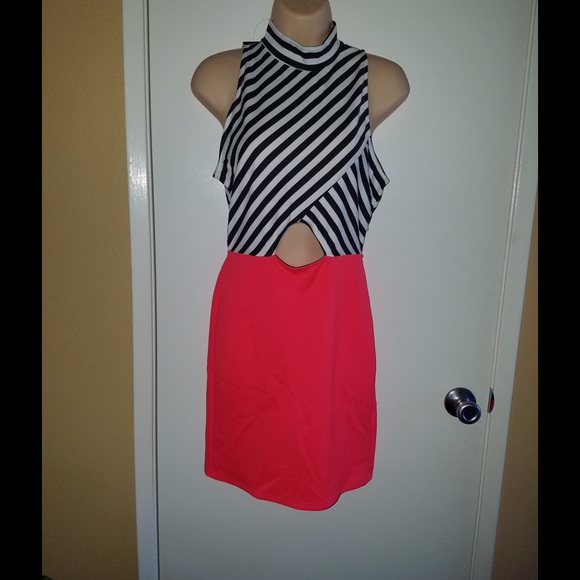 Red with black and white dress