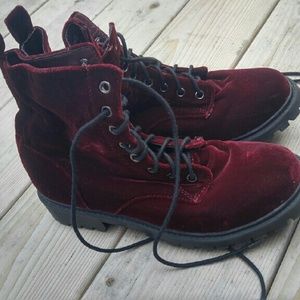 Maroon velvet boots