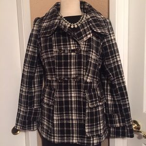 Black & White Plaid Peacoat