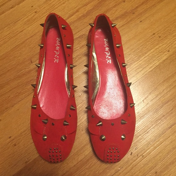 Cute Orange Red Animal Motif Studded Flats- 8/8.5