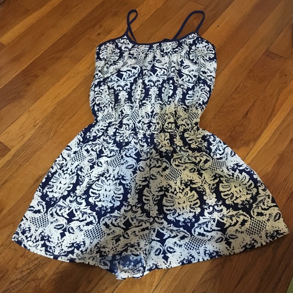 Navy Blue and White Romper