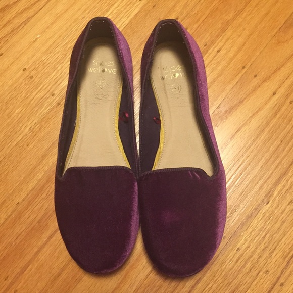 Purple Velvet Flat Loafers- size 9