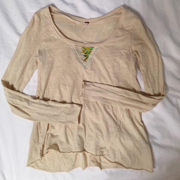 Cream Long Sleeve Shirt With Beaded Detail