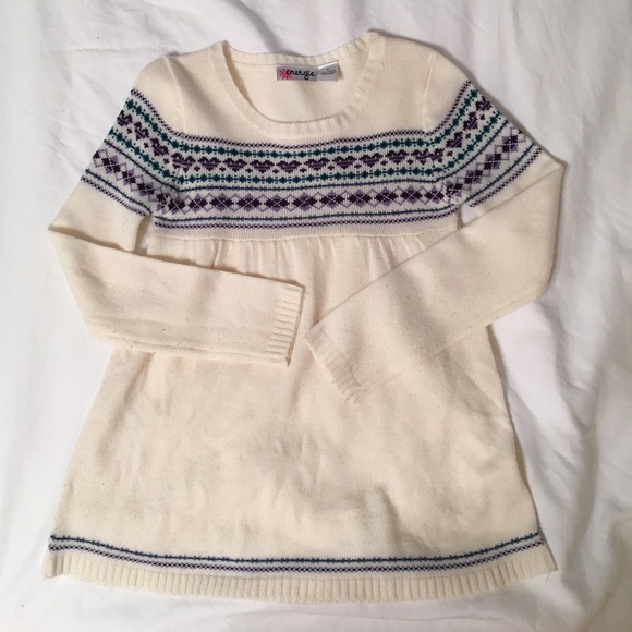 Cream Kids' Sweater With Teal and Purple Details