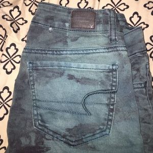 American eagle blue and black tie dyed jeggings