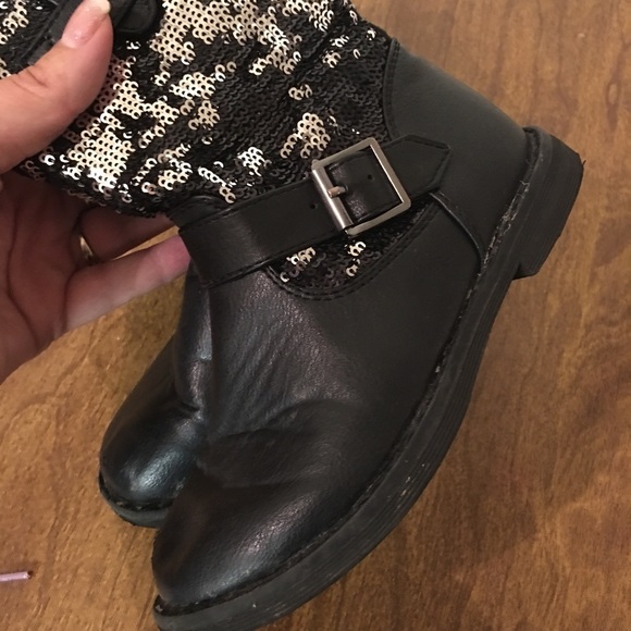 Silver & black sequin moto boots toddler