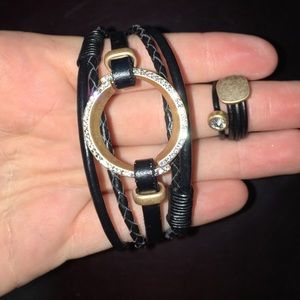 Leather & Gold Bracelet with Ring