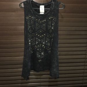 Black Tank Top with Gold Beading