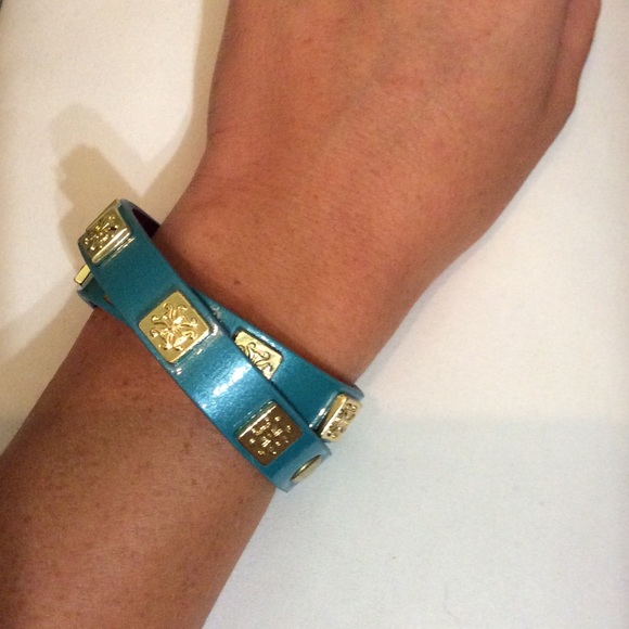 Rustic Cuff blue leather double wrap