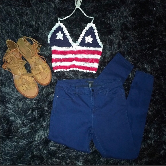 Star spangled knit  halter crop tank