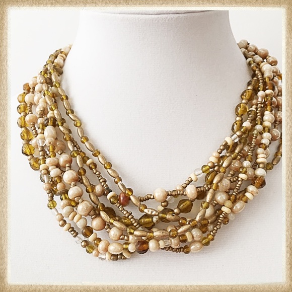 Vintage Multi-Strand Neutral/Warm Tones Beaded Necklace