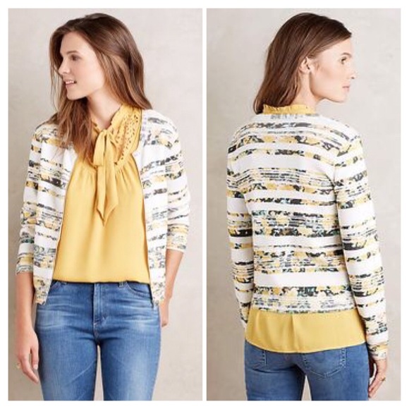 Anthropologie floral striped zip up cardigan - Picture 2 of 2