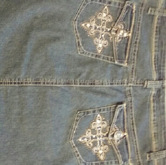 Baccini Distressed Denim Long Skirt, Size 12