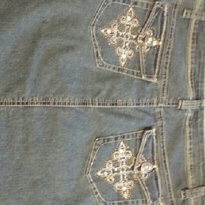 Baccini Distressed Denim Long Skirt, Size 12