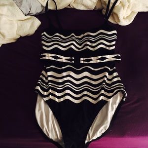 Striped one piece swimsuit