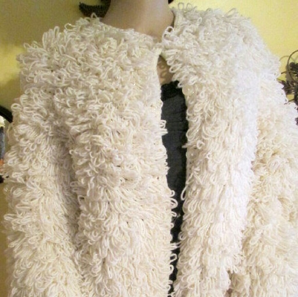 Vintage Jackets & Blazers - Vintage White Loop Knit Coat Size L