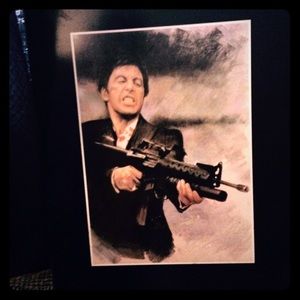 SCARFACE Wood plaque"SAY HELLI TO MY LIL FREIND"