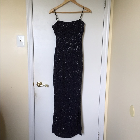 Sequin evening gown, Midnight blue, 3/4
