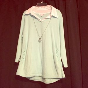Mint green top w/attached blouse/necklace