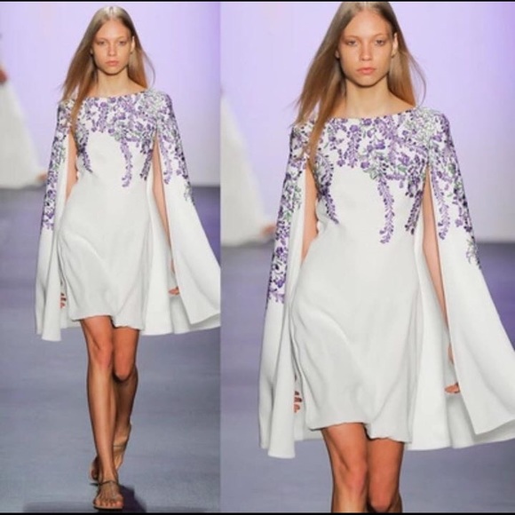 Elegant flower embroidered dress with cape