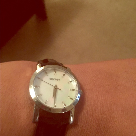 Opal and black DKNY watch