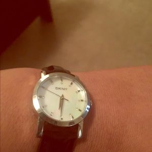 Opal and black DKNY watch
