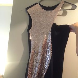 Gold sequin/ black formal dress.