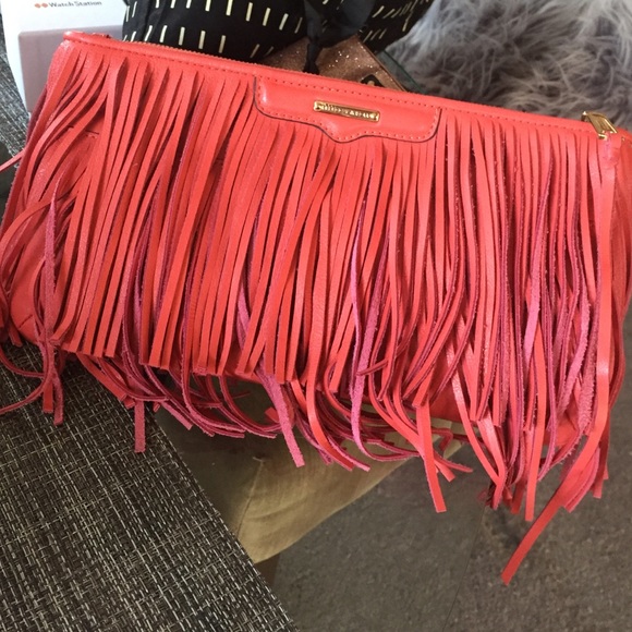Coral fringe leather Rebecca minkoff clutch