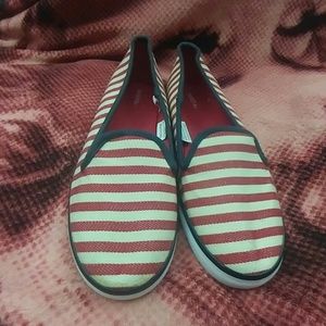 Red and white striped flats