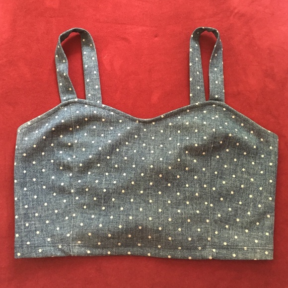 Crop top, denim color with cream polka dot