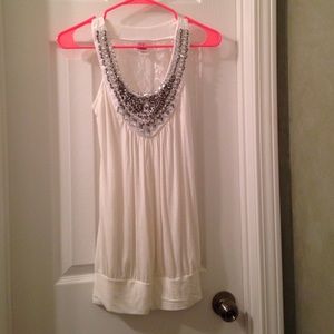 Tank with beaded neckline and lace back