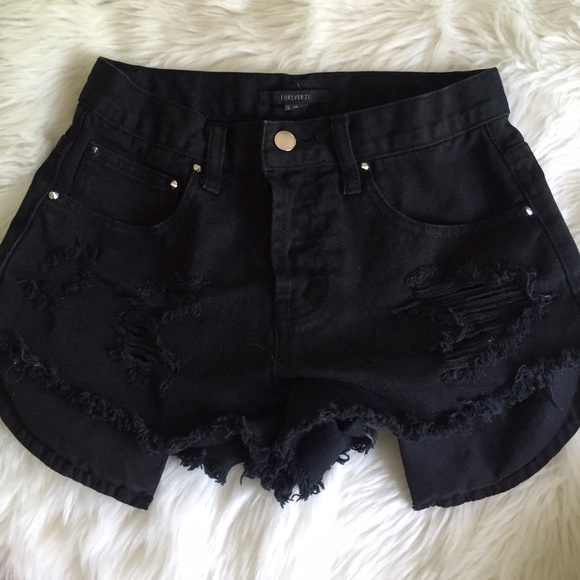 High Waisted Distressed Black Shorts